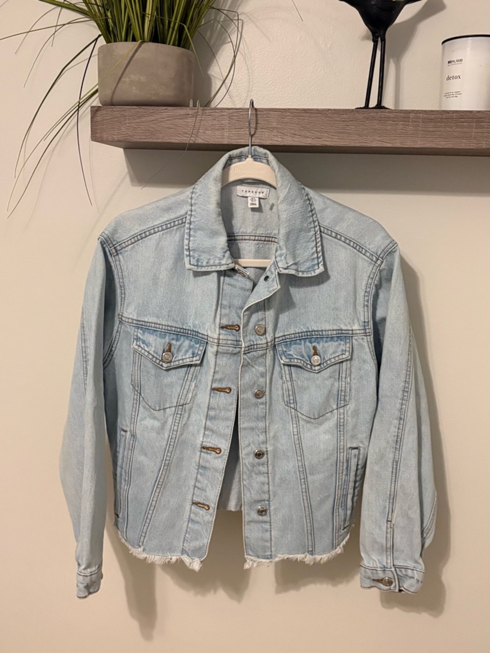 Topshop light Blue Distressed Hem Denim Jacket
